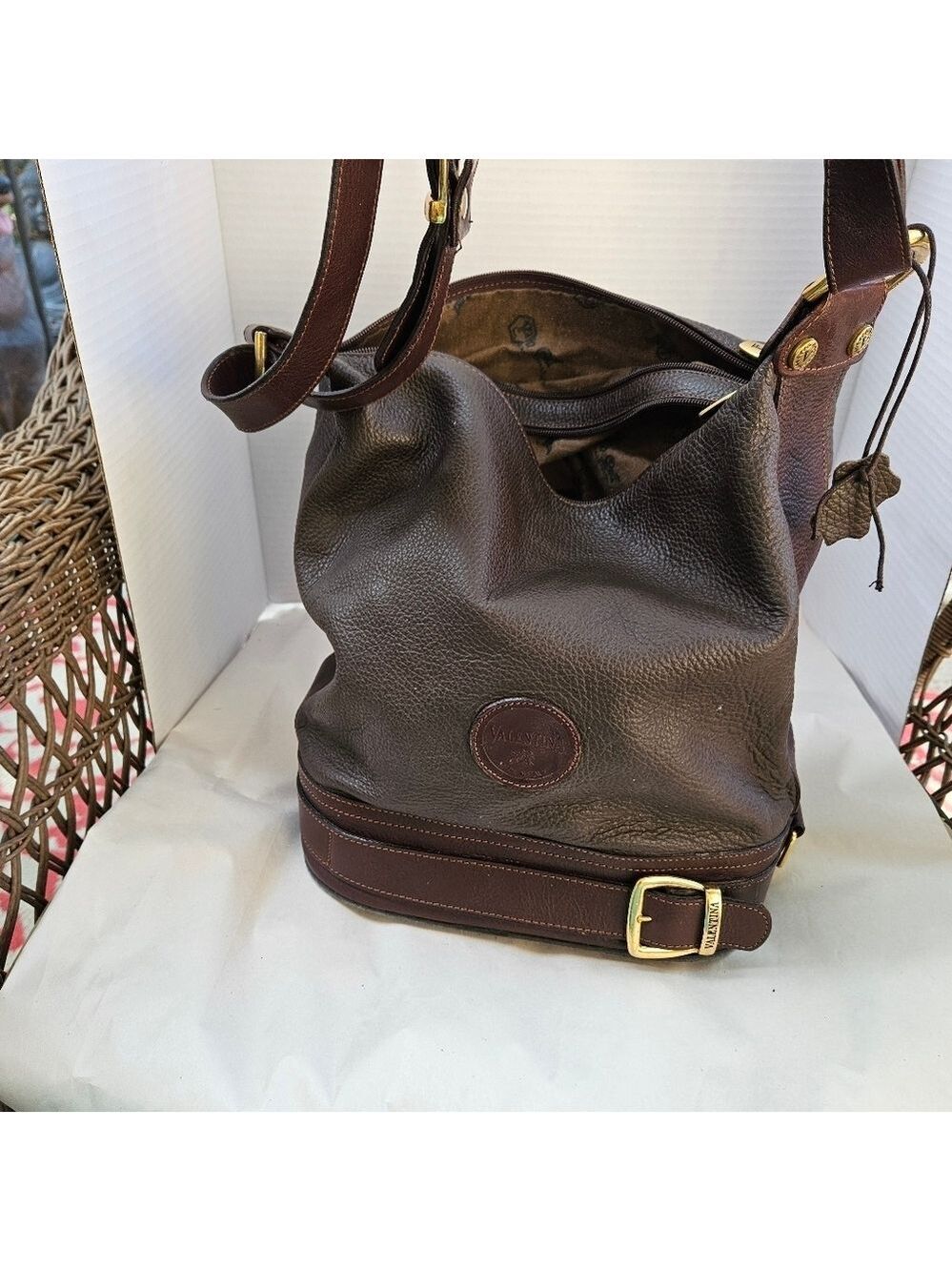 Valentina Italian Brown Leather Bucket Bag